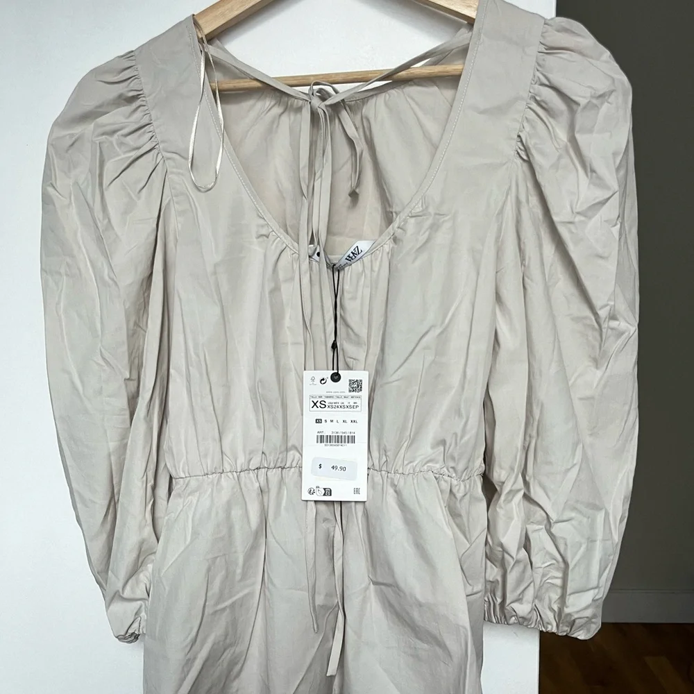 ZARA TOP WITH PUFF SLEEVES Grey / Beige | 3136/545 Size XS
